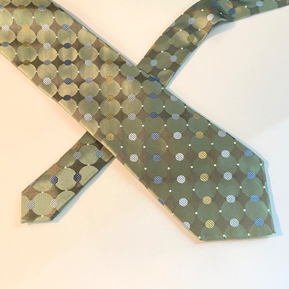 Silk Necktie Dots Green Blue Tie Formal Wedding Menswear Van Heusen 3.75" Wide - Picture 3 of 6